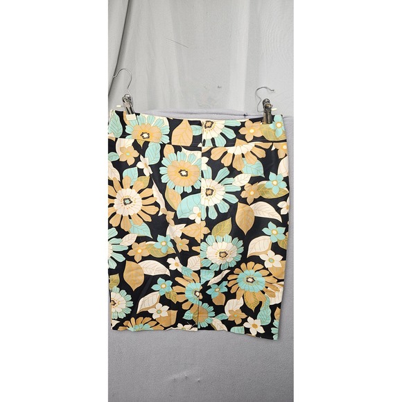 Eccoci Women Floral Pencil Skirt Blk Teal Ochre Cotton Blend Size 10 Knee Length - Picture 2 of 7